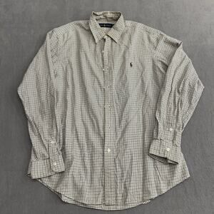 Ralph Lauren Shirt Mens Large Cream Multicolor Checkered Oxford Preppy